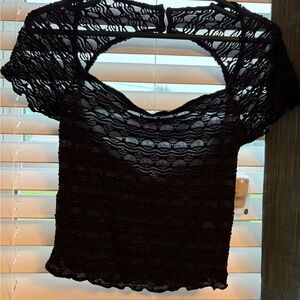 Free People Black Cap Sleeve Crop Blouse